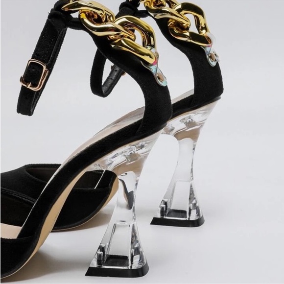 Women’s Black Dorsay Clear Ankle Strap Heels - Picture 4 of 6